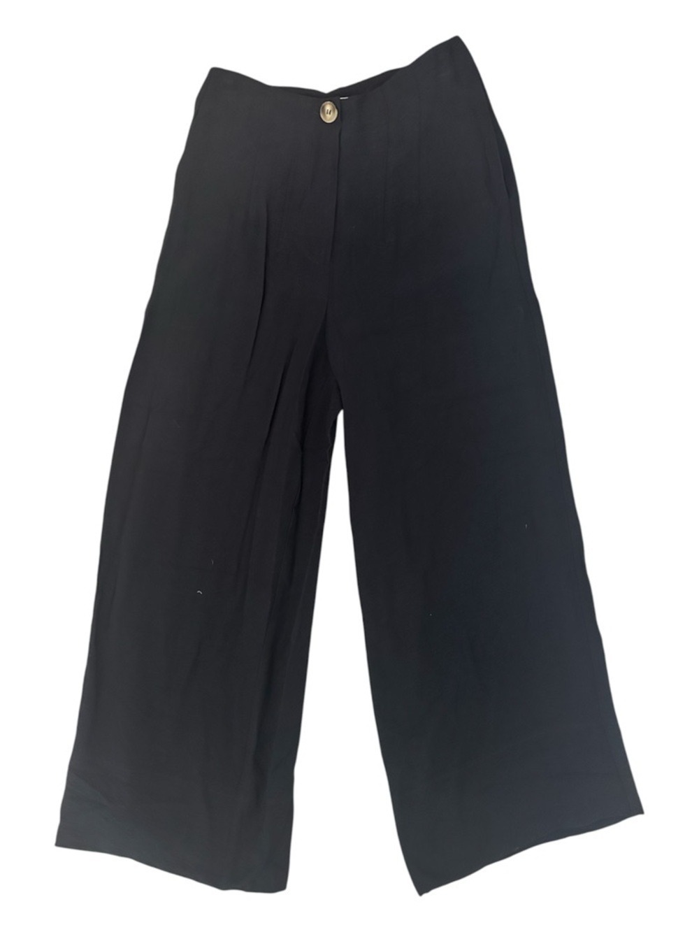 Topshop Flowy High Rise Wide Leg Cropped Length Black Trousers Pants